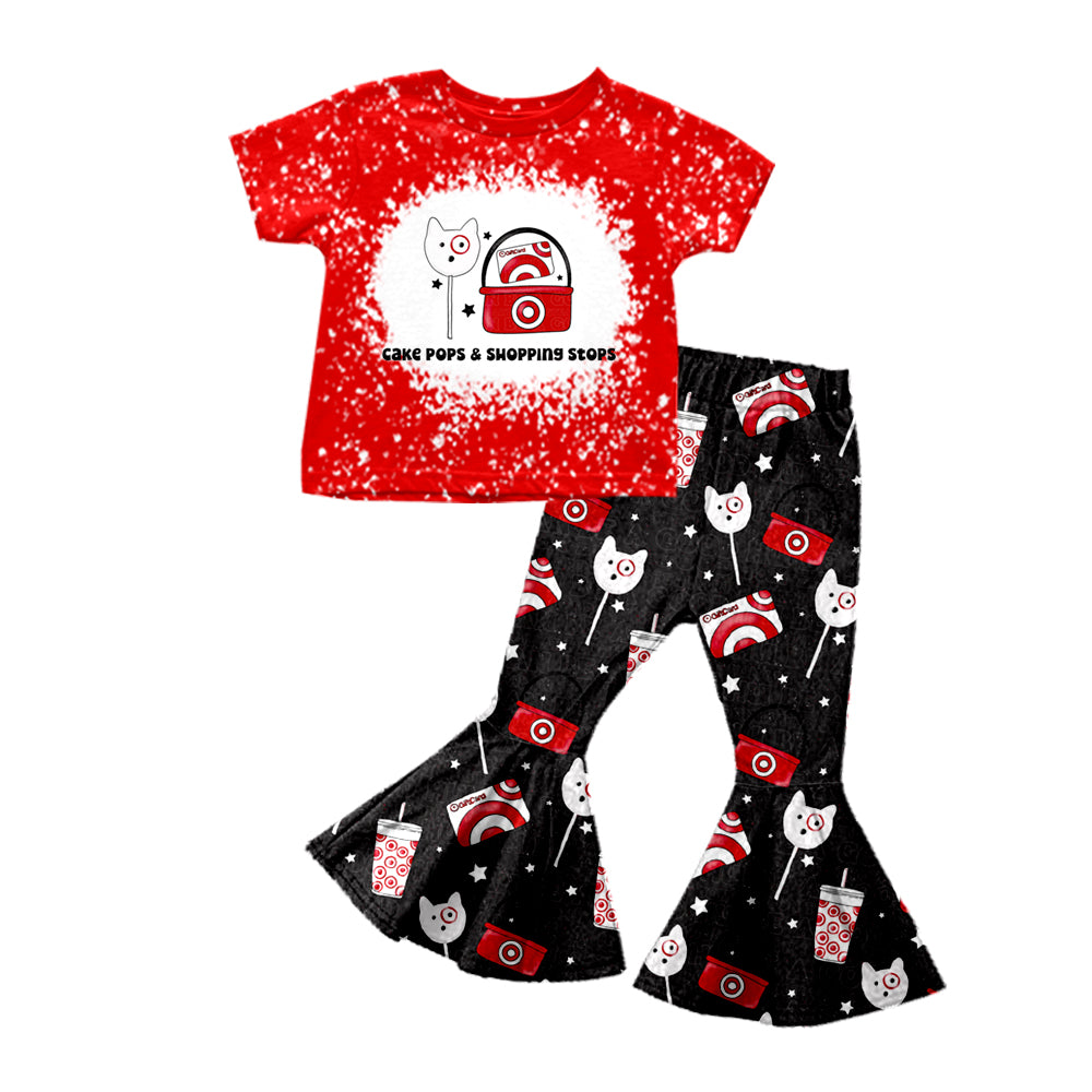 (Custom Design Preorder MOQ 5) Shopping Cart Black Print Girls Clothes Set