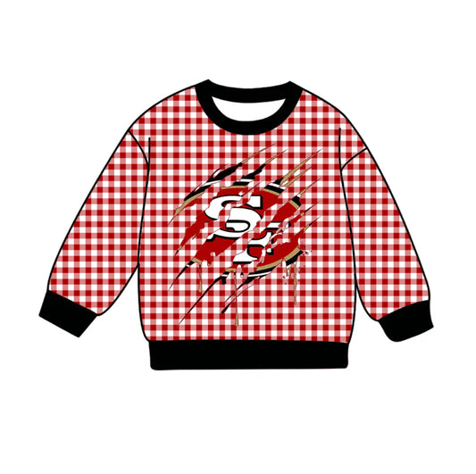 (Custom Design Preorder MOQ 5 Each Item) Team's 49 SF Plaid Print Long Sleeve Tee Shirts Top Mom and Me Matching Clothes