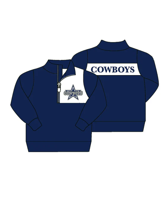 (Custom Design Preorder MOQ 5) Team's COWBOYS Navy Print Boys Long Sleeve Zipper Pullover Shirts