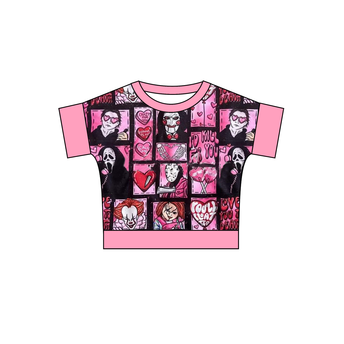 (Custom Design Preorder MOQ 5) Movie Character Heart Print Girls Valentine's Tee Shirts Top