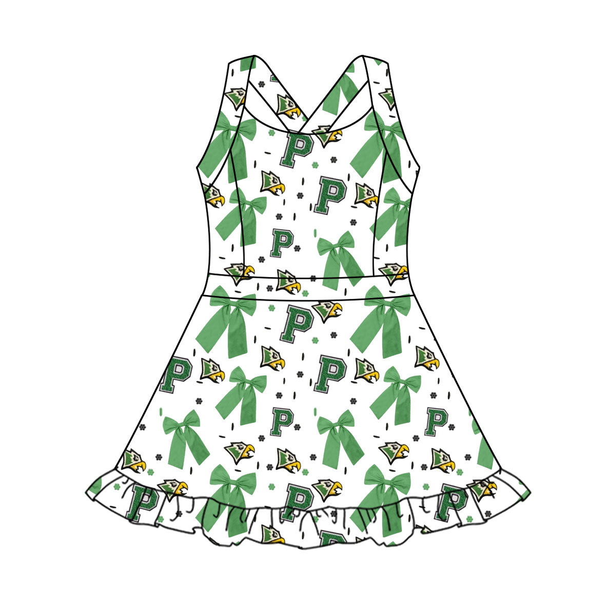 (Custom Design Preorder MOQ 5) Team's P Eagle Bows Print Shorts Skirts Girls Summer Yoga Dress