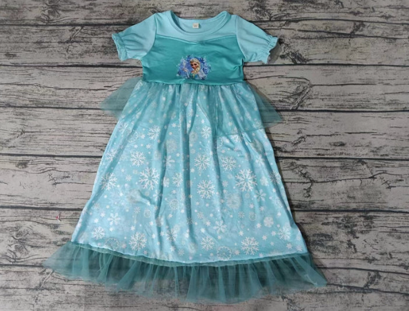 (Custom Design Preorder MOQ 5) Cartoon Princess Print Girls Tulle Ankle Length Summer Dress