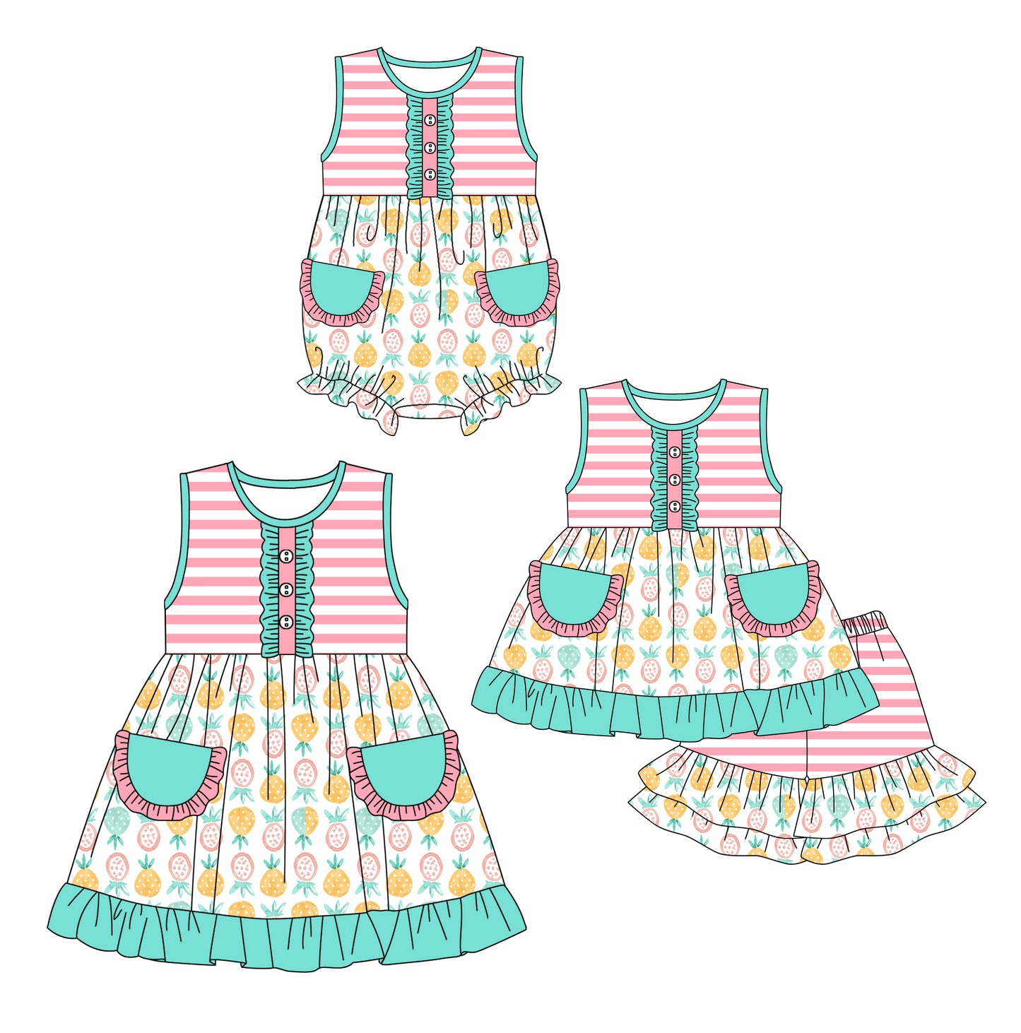 12.14(Custom Design Preorder MOQ 5 Each Design) Fruits Print Girls Summer Matching Clothes Sisters Wear
