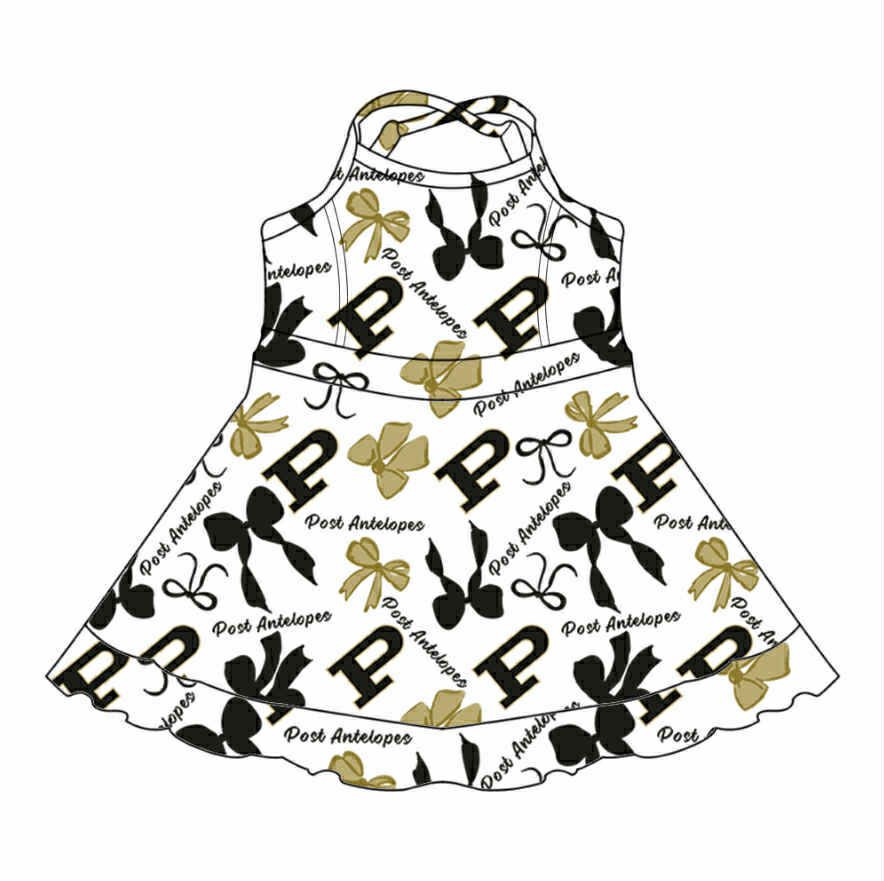 (Custom Design Preorder MOQ 5 ) Team's PURDUE Bows Print Shorts Skirts Girls Summer Yoga Dress