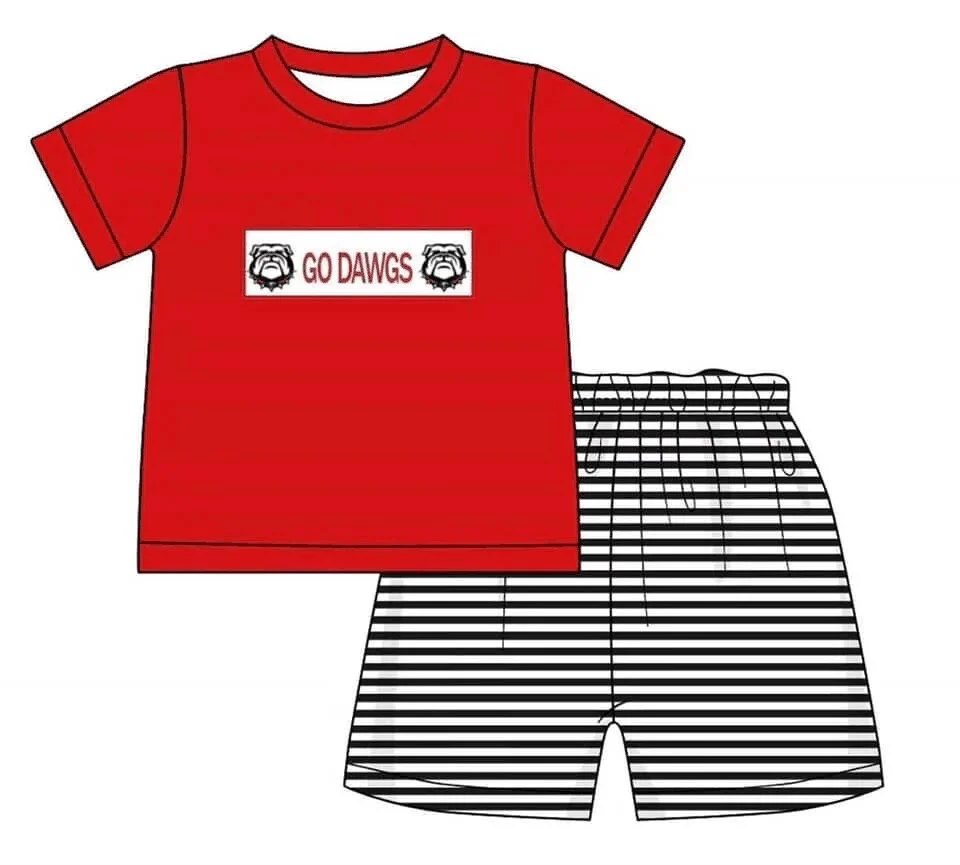 (Custom Design Preorder MOQ 5) Team's Georgia Red Top Stripes Shorts Boys Summer Clothes Set