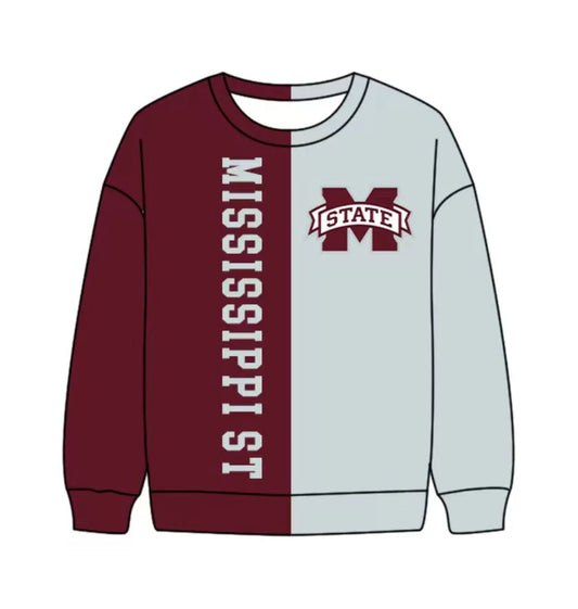 (Custom Design Preorder MOQ 5 Each Item) Team's MISSISSIPPI STATE Print Long Sleeve Tee Shirts Top Mom and Me Matching Clothes
