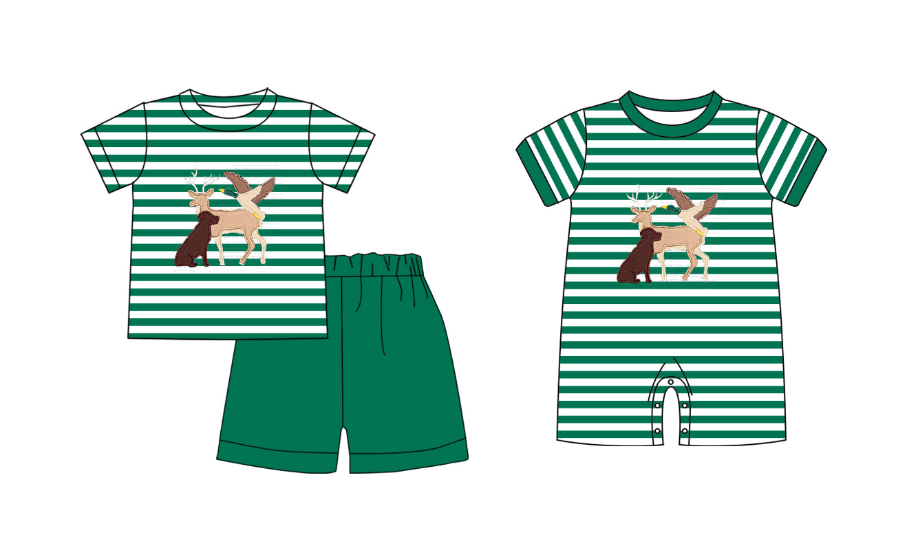 11.9(Custom Design Preorder MOQ 5 Each Design) Dog Duck Deer Print Boys Summer Hunt Matching Clothes Brothers Wear