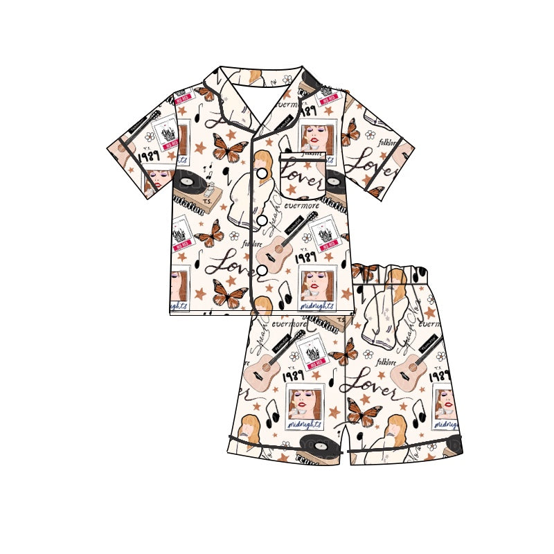 (Custom Design Preorder MOQ 5) Singer Swiftie Print Girls Summer Pajamas Clothes Set