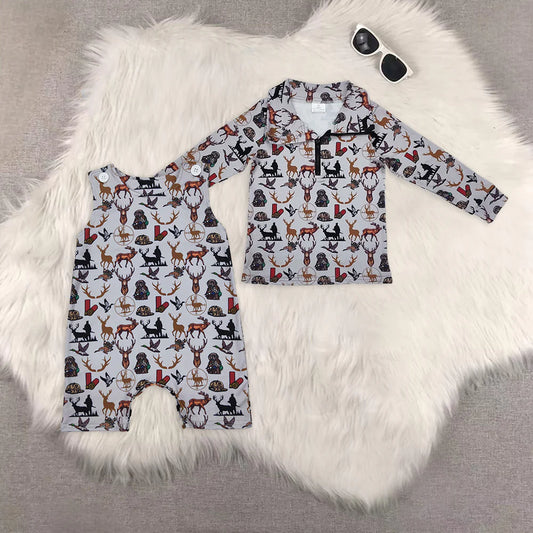 Dog Duck Deer Hunting Print Brothers Matching Clothes