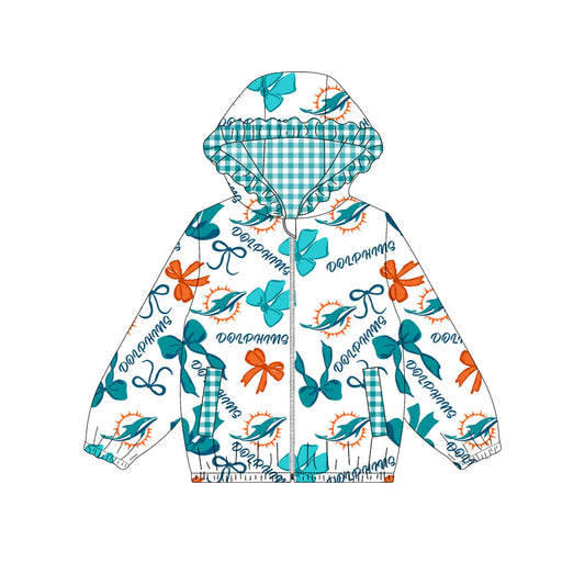 (Custom Design Preorder MOQ 5) Team's Miami Dolphins Print Pockets Girls Long Sleeve Zipper Jackets Top