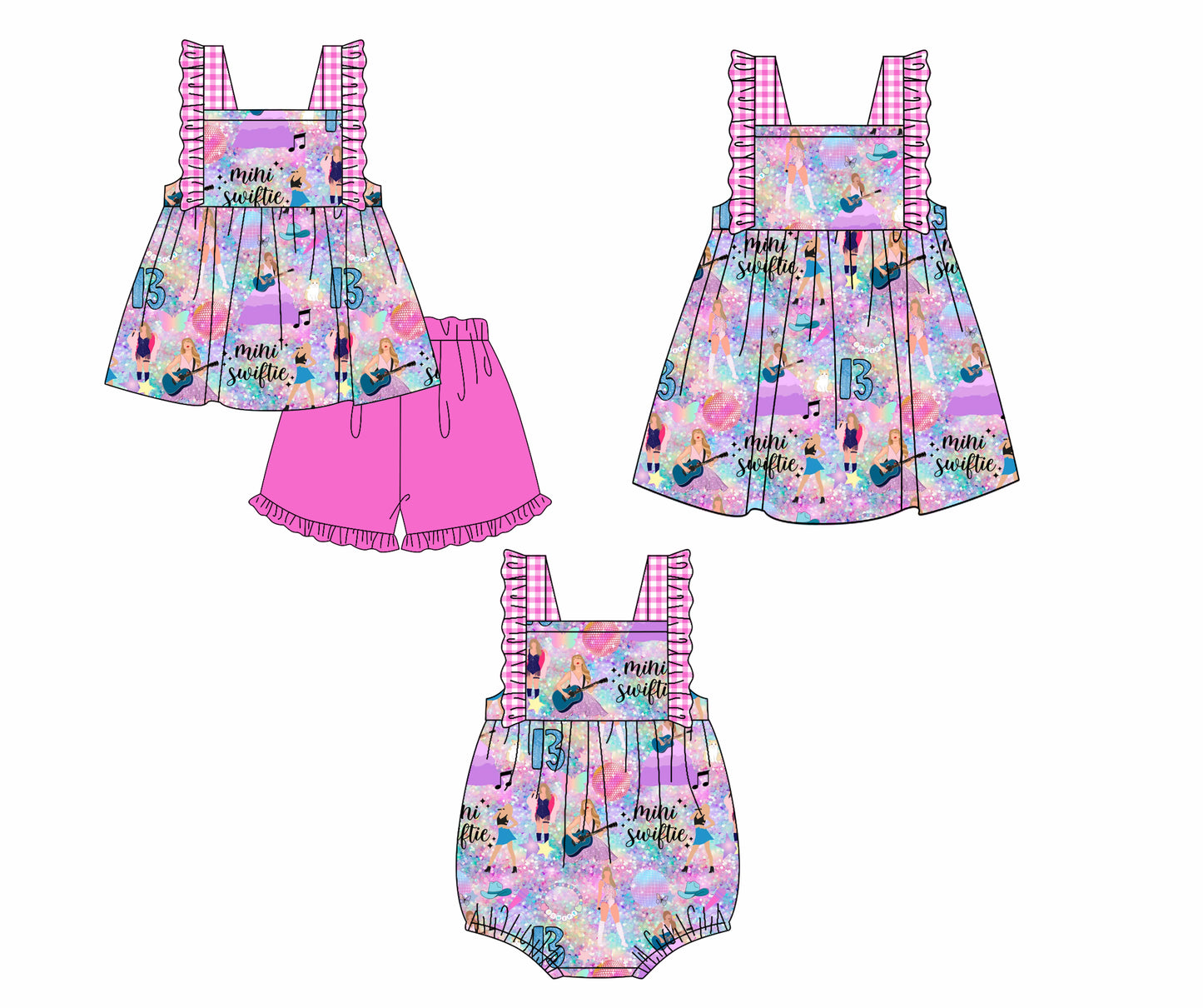 12.12(Custom Design Preorder MOQ 5 Each Design) Singer Swiftie Colorful Print Girls Summer Matching Clothes Sisters Wear