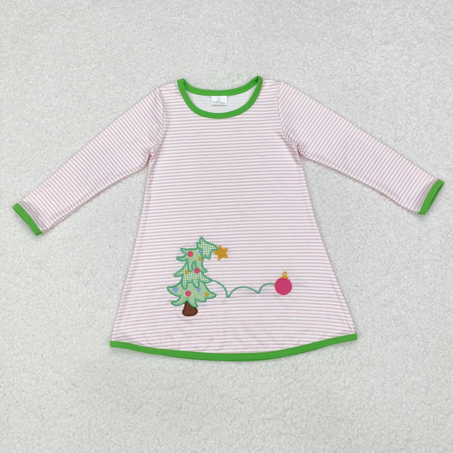 Tree Embroidery Stripes Print Sibling Christmas Matching Clothes
