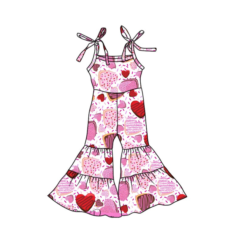 (Custom Design Preorder MOQ 5) Heart Cake Print Girls Valentine's Jumpsuit