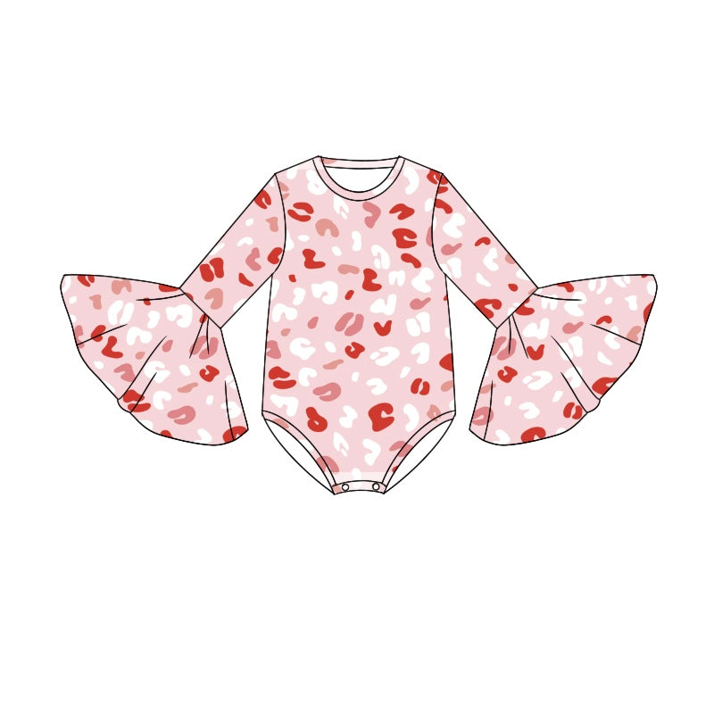 (Custom Design Preorder MOQ 5) Pink Leopard Print Baby Girls Valentine's Romper