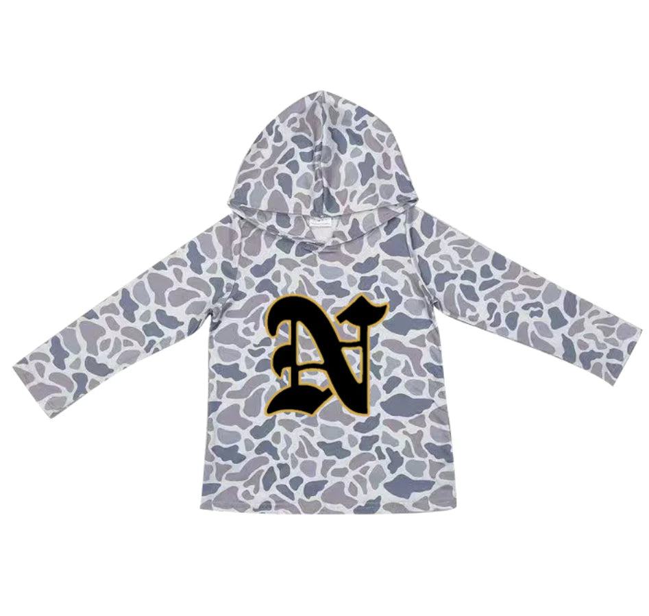 (Custom Design Preorder MOQ 5) Team Nederland Bulldogs Grey Camo Print Kids Long Sleeve Hoodie Top
