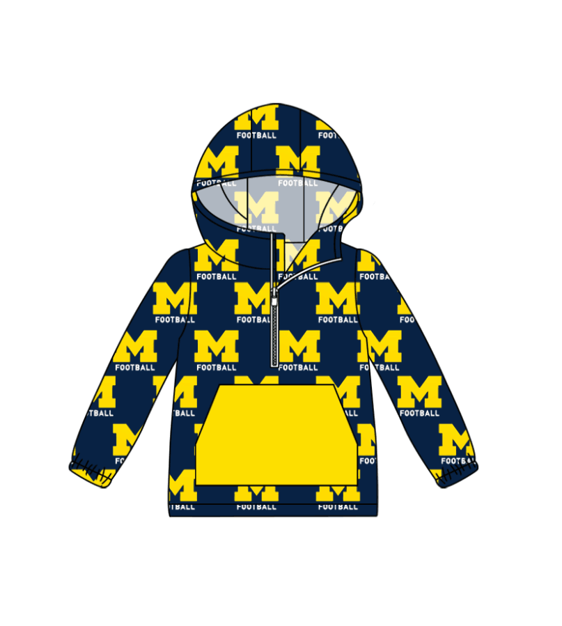 (Custom Design Preorder MOQ 5 ) Team's Michigan Print Kids Fall Zipper Hoodie Top