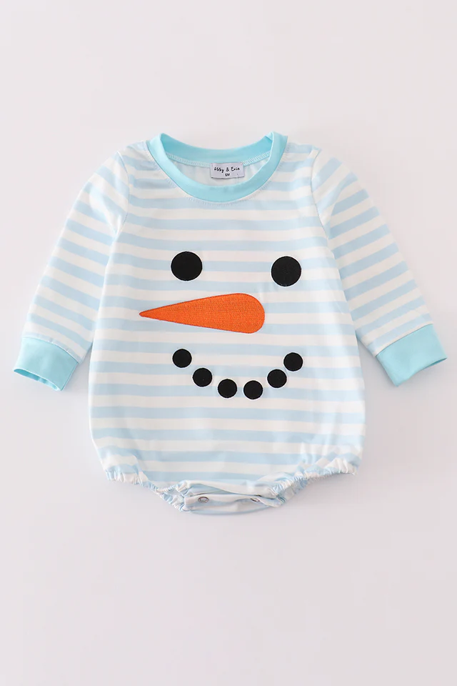 (Custom Design Preorder MOQ 5) Snowman Stripes Print Baby Boys Long Sleeve Bubble Romper