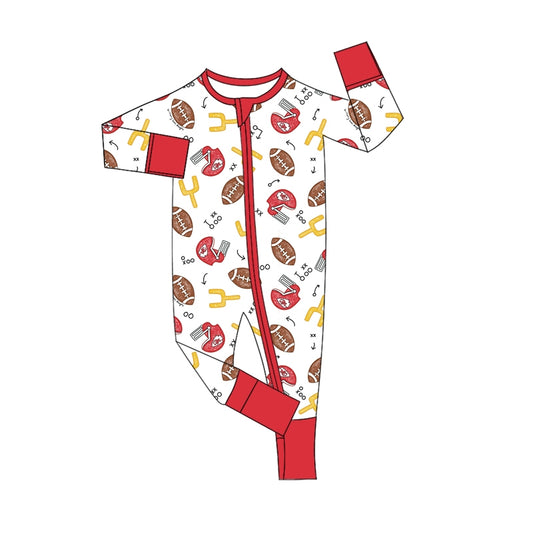 (Custom Design Preorder MOQ 5) Team's Chiefs KC Print Baby Boys Fall Sleeper Zipper Romper