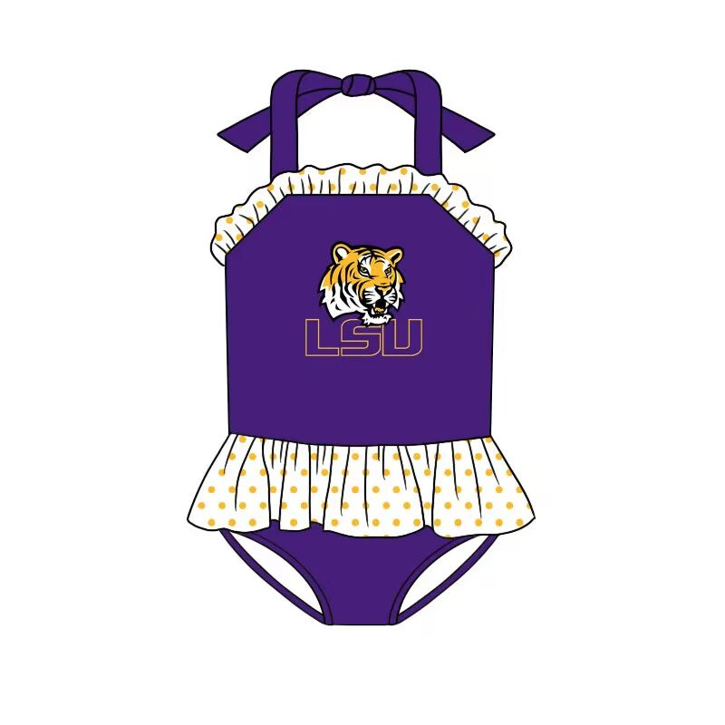 (Custom Design Preorder MOQ 5) Team's LSU Print Girls 1 Piece Swimsuits