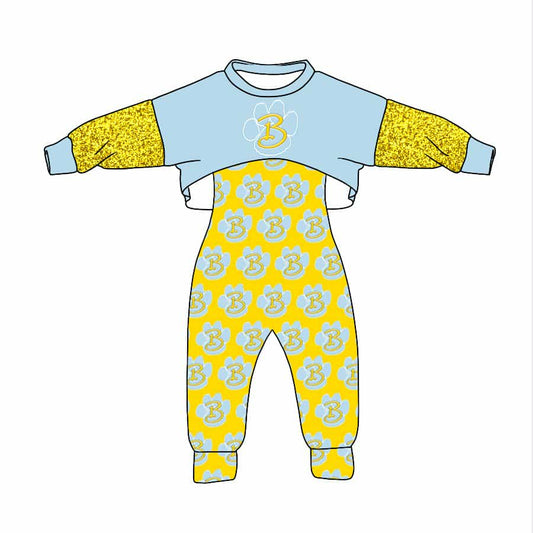 (Custom Design Preorder MOQ 5 ) Team's Bath Wildcats  Print Jumpsuits Girls Fall Clothes Set
