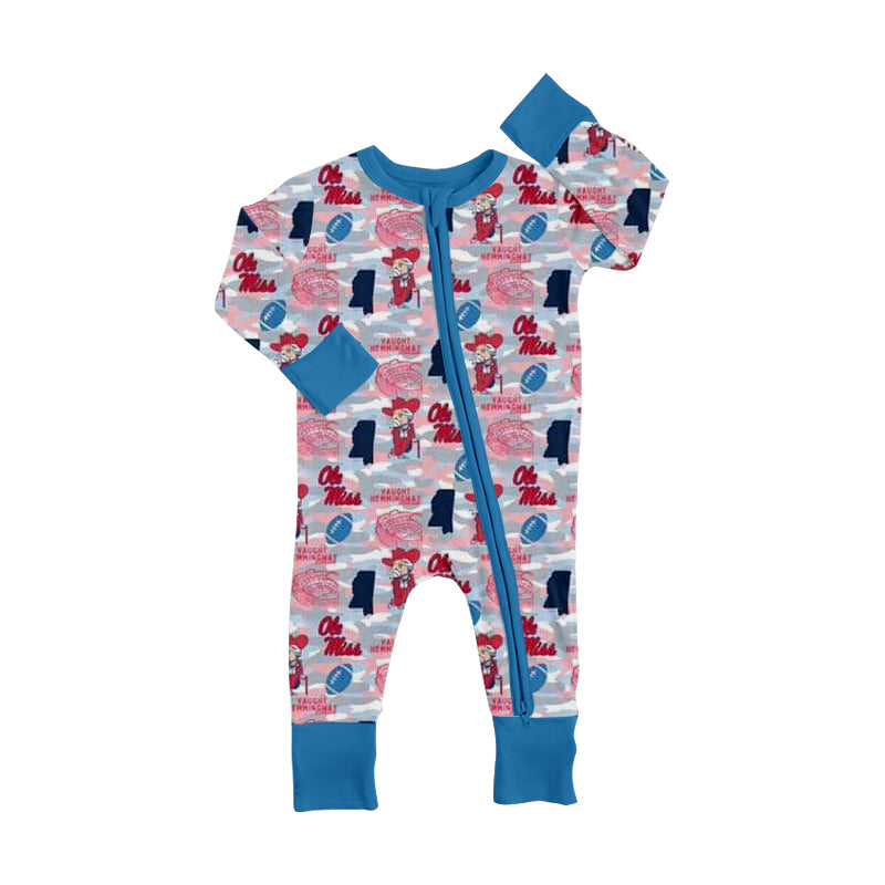 (Custom Design Preorder MOQ 5 ) Team's Ole Miss Print Baby Sleeper Zipper Romper
