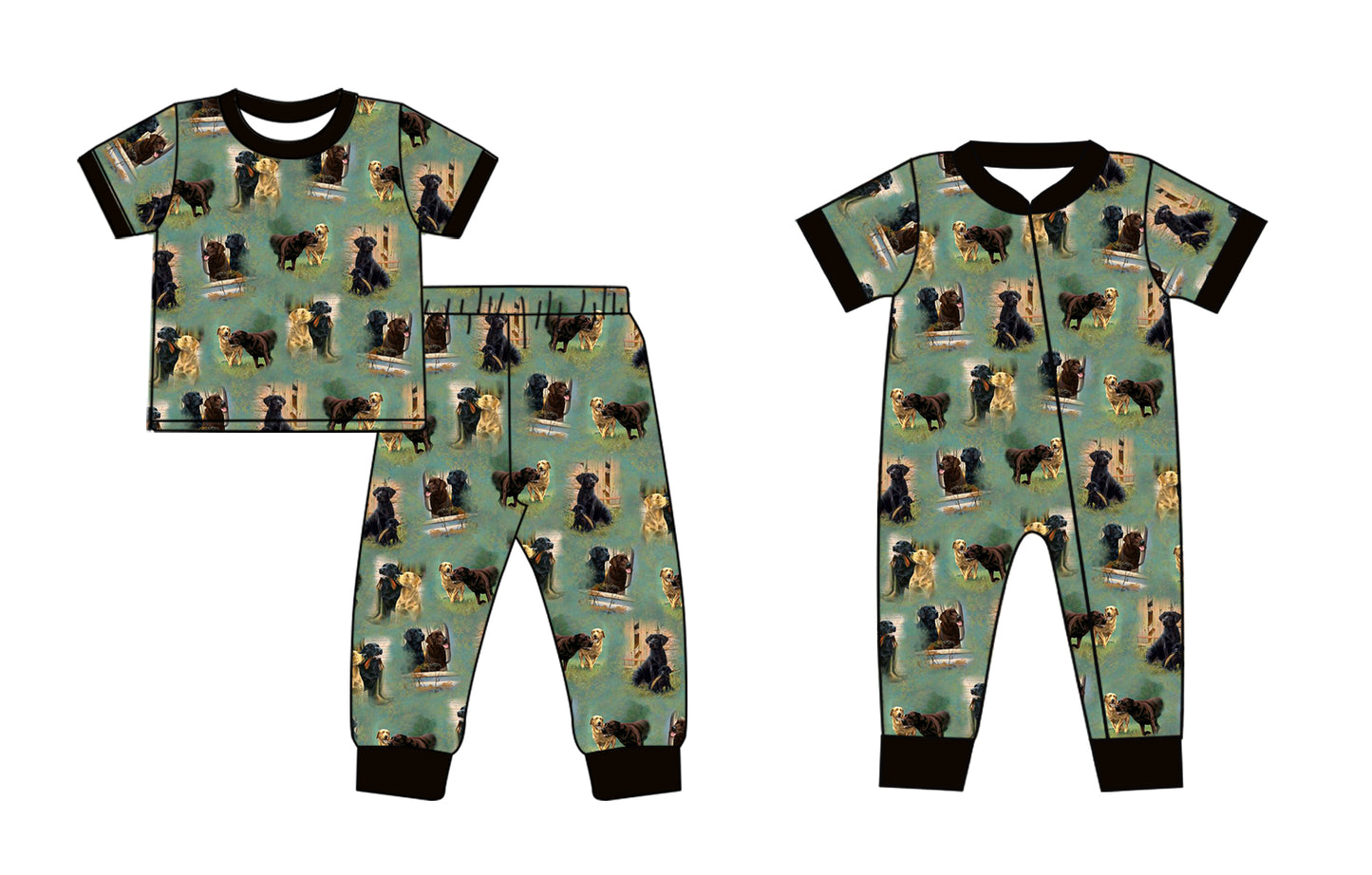 11.27(Custom Design Preorder MOQ 5 Each Design) Dog Green Print Kids Pajamas Matching Clothes Brothers Wear