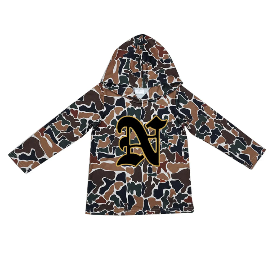 (Custom Design Preorder MOQ 5) Team Nederland Bulldogs Dark Brown Camo Print Kids Long Sleeve Hoodie Top