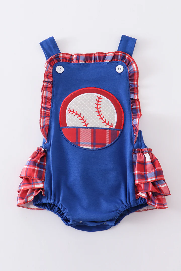 (Custom Design Preorder MOQ 5) Baseball Print Baby Girls Bubble Romper