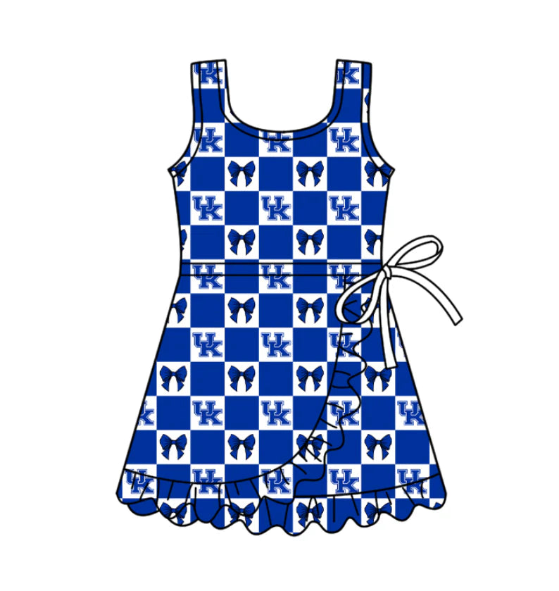 (Custom Design Preorder MOQ 5) Team's Kentucky Bows Plaid Print Shorts Skirts Girls Summer Yoga Dress
