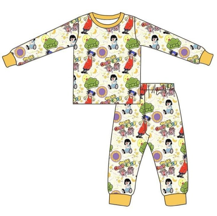 (Custom Design Preorder MOQ 5) Cartoon Yellow Stars Print Girls Pajamas Clothes Set