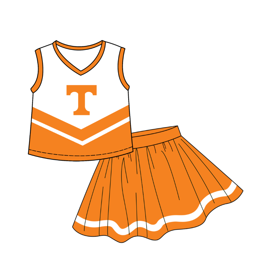 (Split Order Preorder) Deadline April 5 Team's Orange Tennessee Print Skirts Shorts Girls Summer Clothes Set