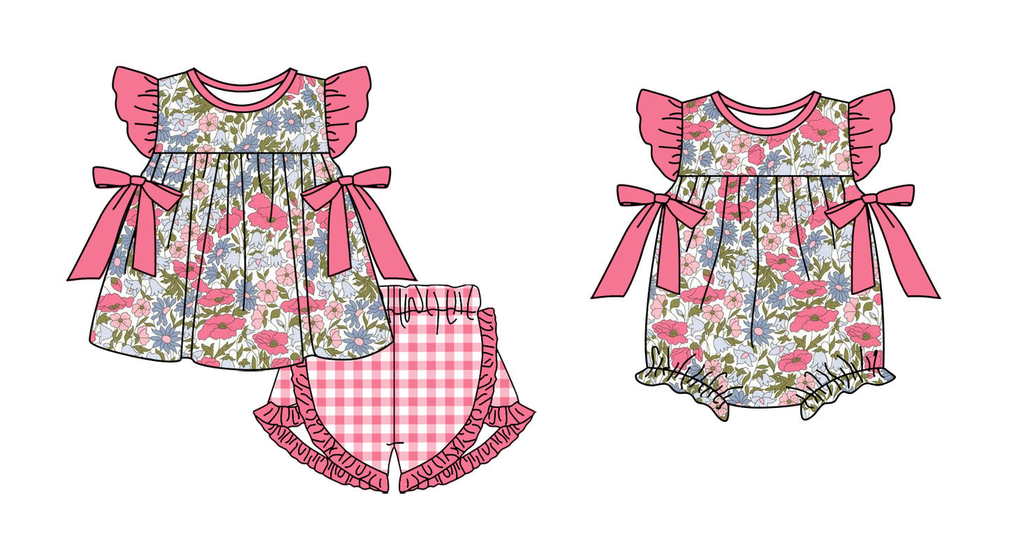 11.4(Custom Design Preorder MOQ 5 Each Design) Flowers Print Girls Summer Matching Clothes Sisters Wear