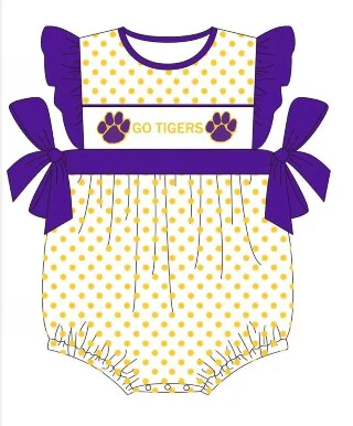 (Custom Design Preorder MOQ 5) Team's Tiger Print Baby Girls Summer Romper