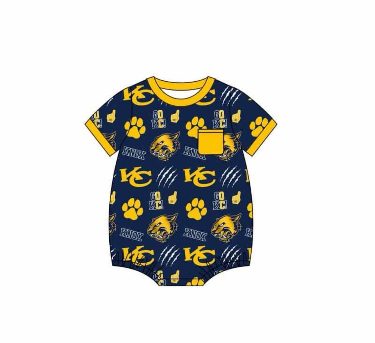 (Custom Design Preorder MOQ 5)Team's KNOX KC Bows Print Baby Summer Romper