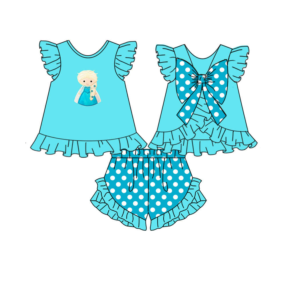 11.16(Custom Design Preorder MOQ 5) Cartoon Princess Aqua Print Girls Summer Clothes Set