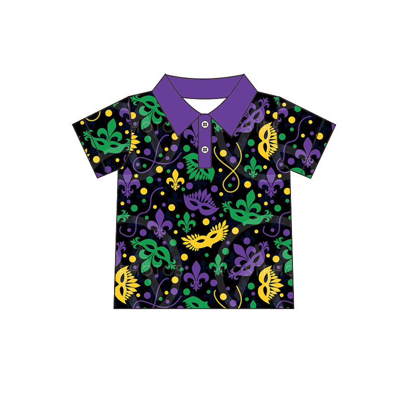 (Custom Design MOQ 5) NO.17 Mask Mardi Gras Boys Polo Tee Shirts Top