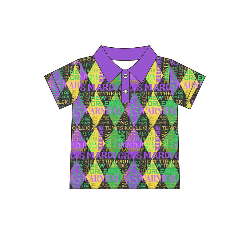 (Custom Design MOQ 5) NO.20 Rhombus Mardi Gras Boys Polo Tee Shirts Top