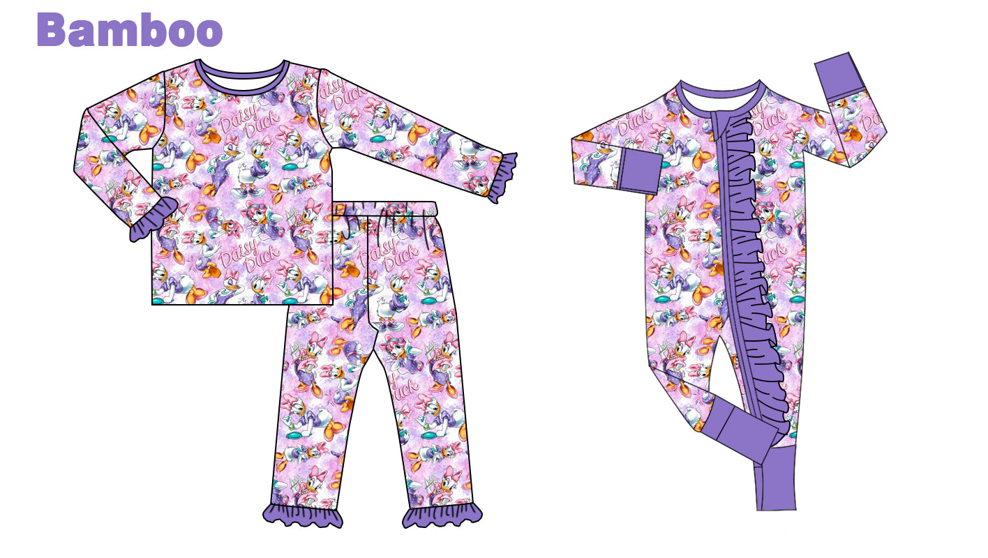 (Custom Design Preorder MOQ 20 Each Design) Cartoon Duck Print Girls Pajamas Matching Bamboo Clothes Sisters Wear