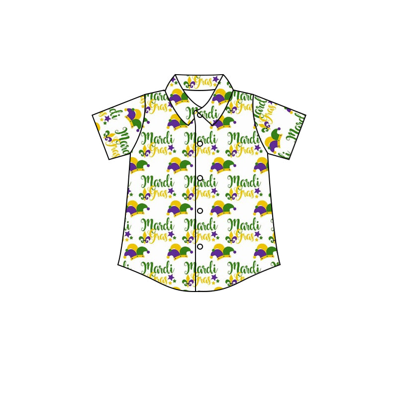 (Custom Design MOQ 5) NO.4 Hat Mardi Gras Boys Button Tee Shirts Top