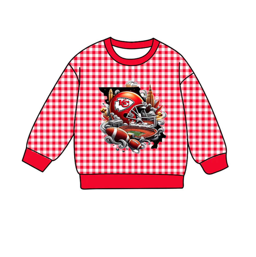 (Custom Design Preorder MOQ 5 Each Item) Team's CHIEFS Plaid Print Long Sleeve Tee Shirts Top Mom and Me Matching Clothes