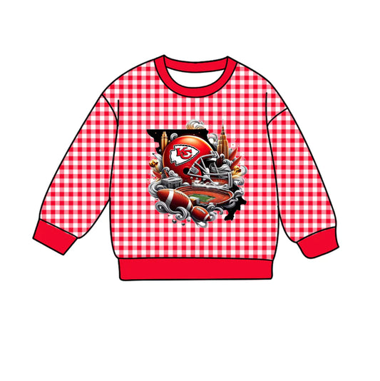 (Custom Design Preorder MOQ 5 Each Item) Team's CHIEFS Plaid Print Long Sleeve Tee Shirts Top Mom and Me Matching Clothes