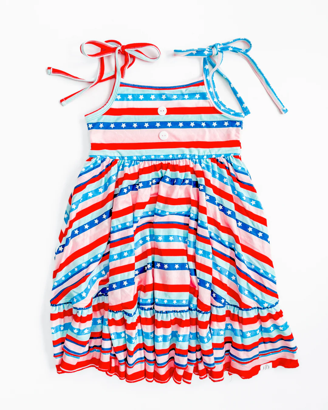 (Custom Design Preorder MOQ 5) Stars Stripes Print Girls 4th of July Knee Length Strap Dress
