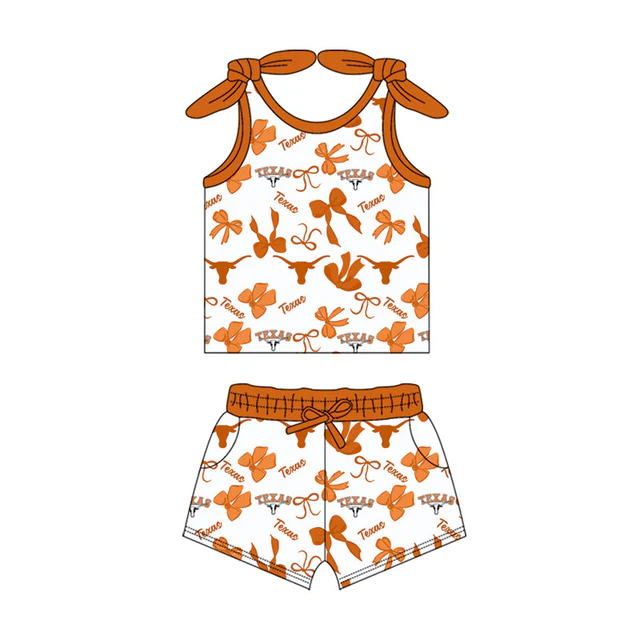 (Custom Design Preorder MOQ 5) Team's Texas Top Shorts Girls Summer Clothes Set