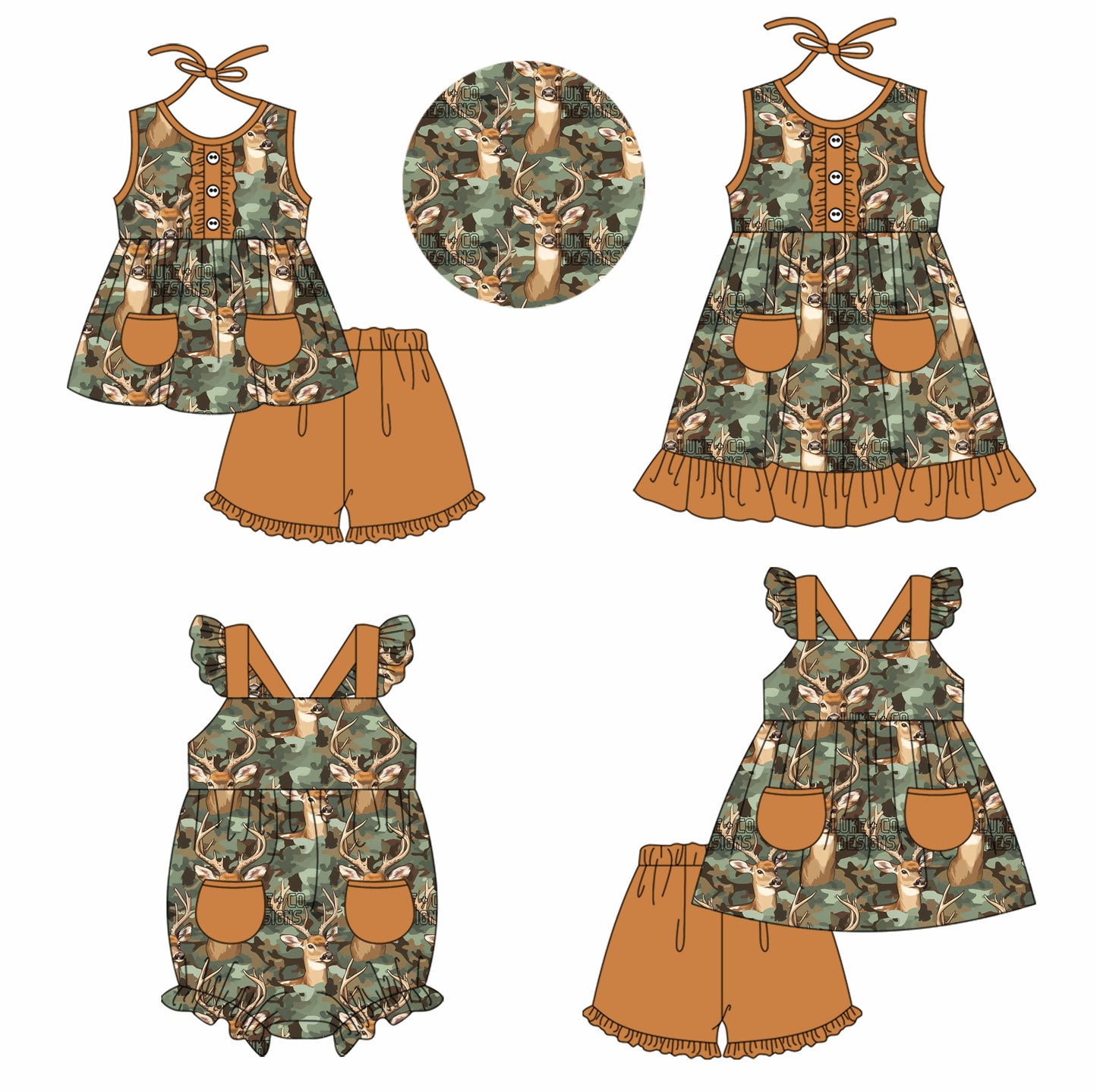 11.22(Custom Design Preorder MOQ 5 Each Design) Camo Deer Print Girls Summer Matching Clothes Sisters Wear