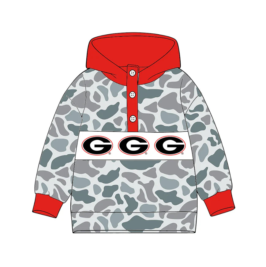 (Custom Design Preorder MOQ 5) Team's Georgia Camo Print Kids Long Sleeve Buttons Hoodie Top