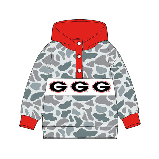 (Custom Design Preorder MOQ 5) Team's Georgia Camo Print Kids Long Sleeve Buttons Hoodie Top