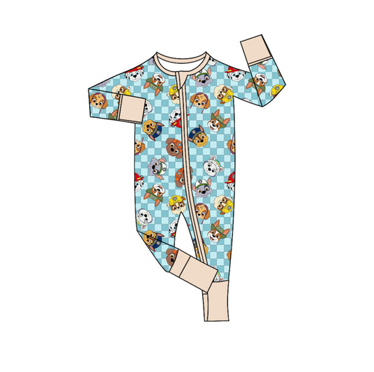 (Custom Design Preorder MOQ 20)  Cartoon Dog Print Baby Boys Bamboo Sleeper Zipper Romper