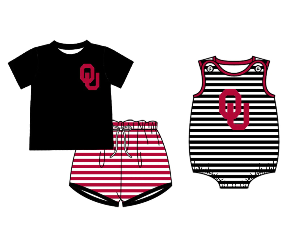 (Custom Design Preorder MOQ 5 Each Design) Team's Oklahoma Stripes Print Boys Summer Matching Clothes Brothers Wear