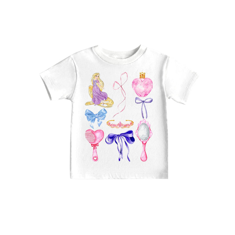 (Custom Design Preorder MOQ 5)NO.7 Cartoon Princess Bows Print Girls Summer Tee Shirts Top
