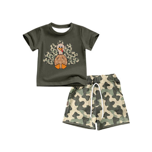 (Custom Design Preorder MOQ 5) Turkey Top Camo Shorts Boys Thanksgiving Clothes Set